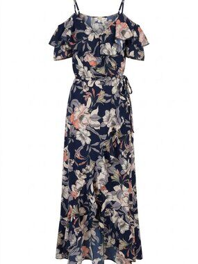 Polyester maxi dress, Blush brand, floral print cold-shoulder style, Size L
